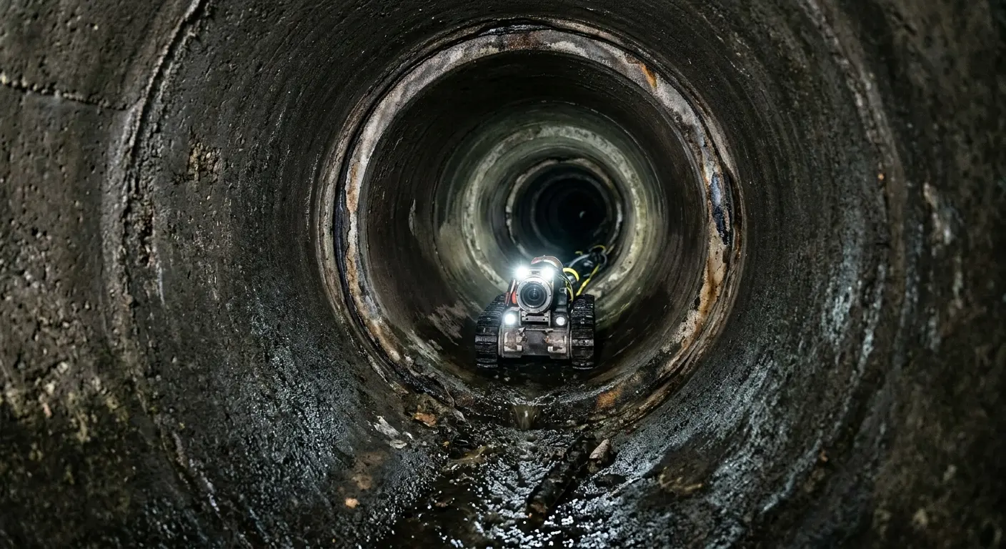 Robotic sewer camera inspecting pipe interior for Sewer Line Cleaning in Gaines